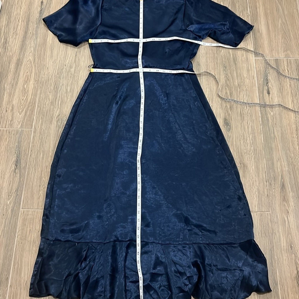 Silk Dress Margot Satin Wrap Navy Blue Party Audrey Soft Francesca’s Holiday - Picture 10 of 15